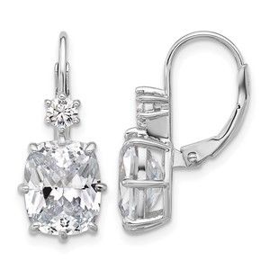925 Sterling Silver Rhodium-plated CZ 4 Stone Leverback Earrings